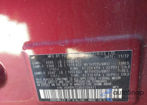 2013 Subaru Outback 2.5I Premium from USA, damaged, VIN 4S4BRCCC4D3256471